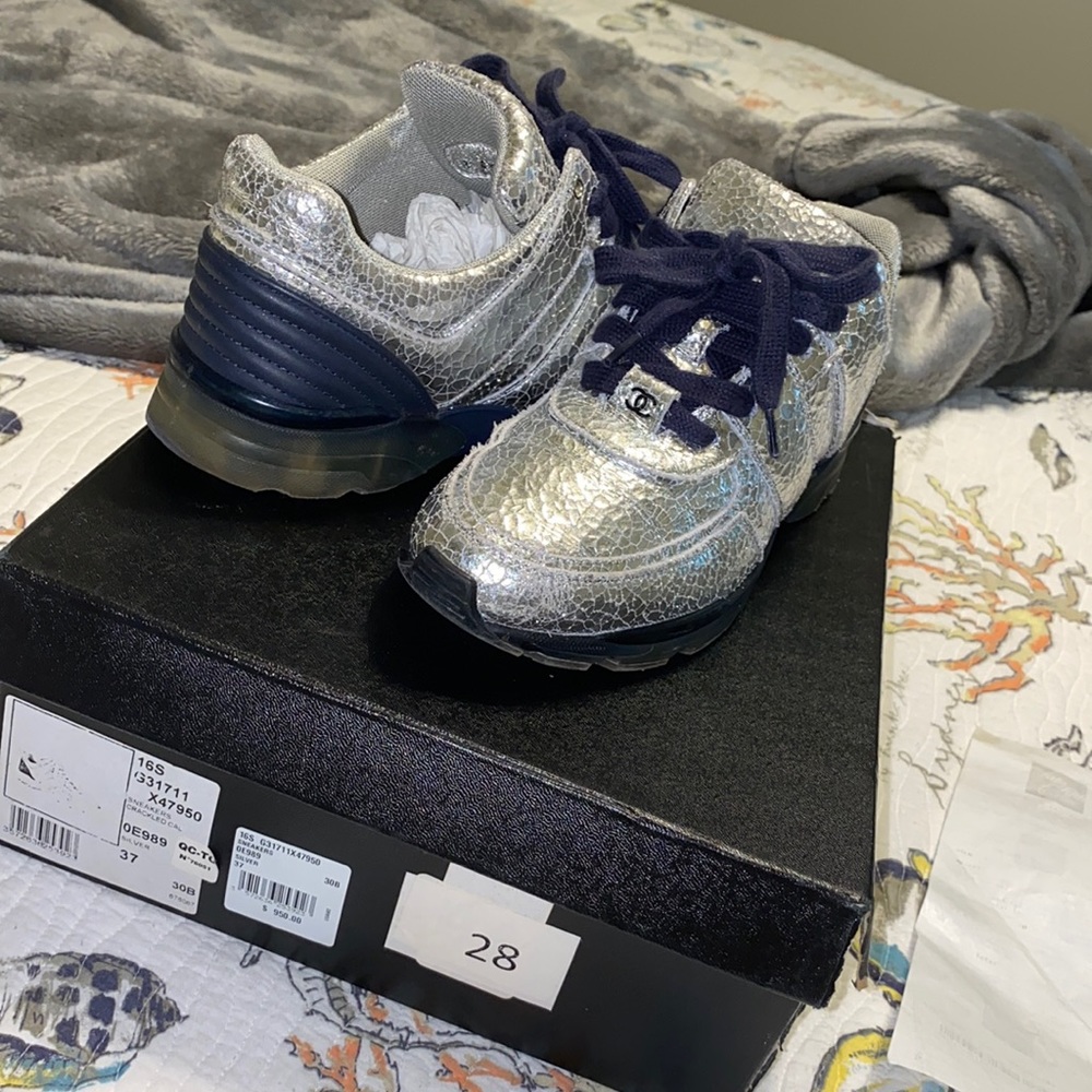 Chanel silver sneakers